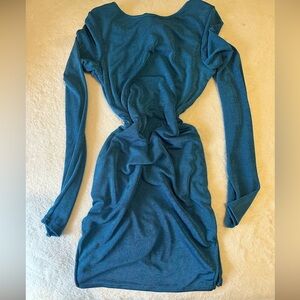Turquoise double lined mini dress open back